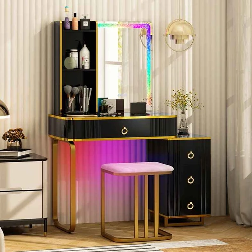 Tualetinis staliukas su taburete ir LED apšvietimu
