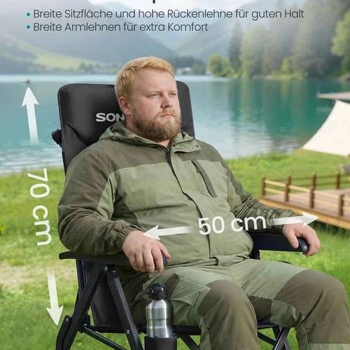 Turistinė kėdė SONGMICS GCB015BZ01, Sulankstoma, 95°–150°, Juoda, 70 × 60 × 110 cm - Kėdės
