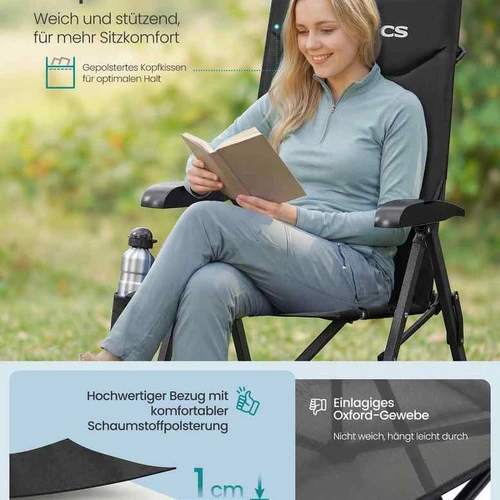 Turistinė kėdė SONGMICS GCB015BZ01, Sulankstoma, 95°–150°, Juoda, 70 × 60 × 110 cm - Kėdės
