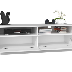Moderni matinė balta TV spintelė su 2 atvirais ir 2 uždarais skyriais