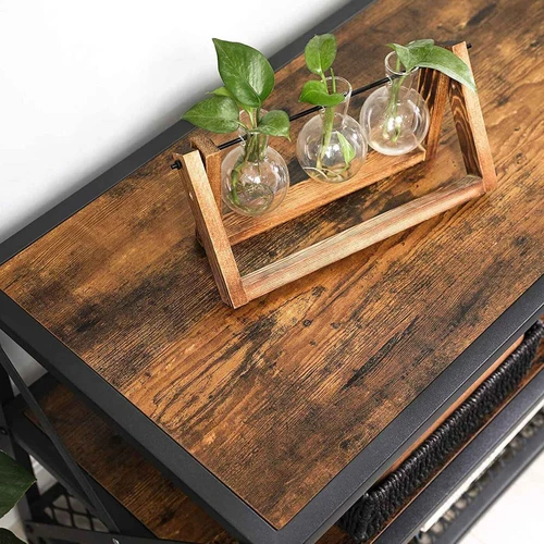 Vintažinės rudos-juodos spalvos TV staliukas su plieniniu rėmu