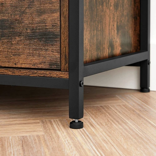 Vintažinė ruda-juoda TV stovas iš medžio drožlių plokštės ir plieno