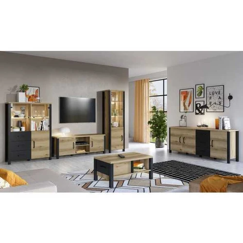 Stilingi „Grand Oak Natural“ spalvos baldai su juodais akcentais