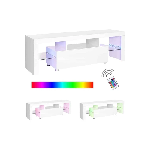 Modernus TV stendas su šviesos juostelėmis ir USB jungtimis