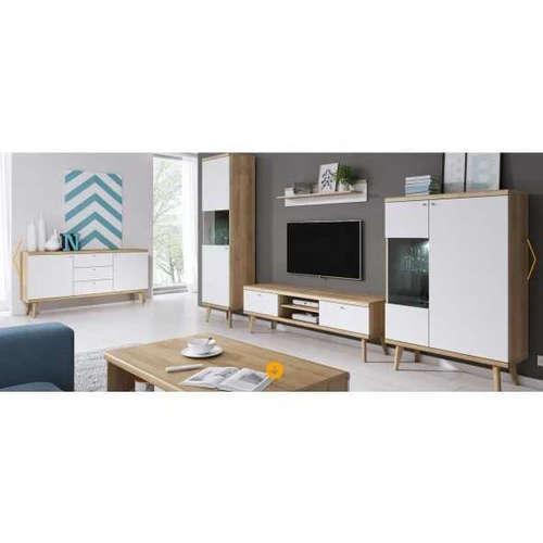 Balta/ąžuolo spalvos TV staliukas 107 cm