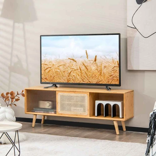 Šviesiai rudos bambuko medienos TV staliukas