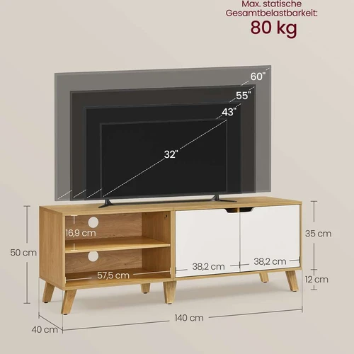 TV staliukas 140x40x50cm., šviesiai rudos/baltos spalvos - TV spintelės