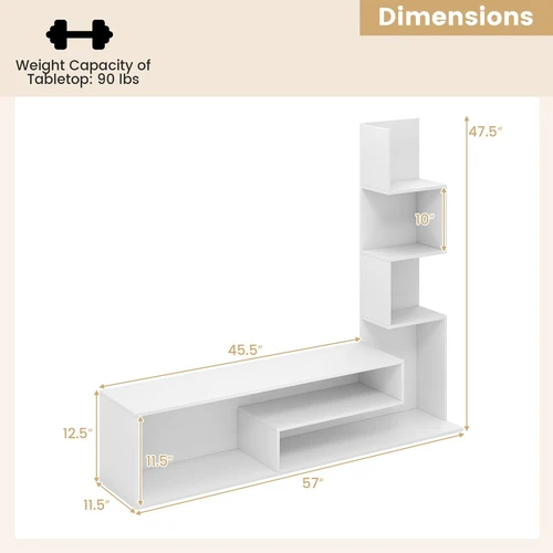 Baltas TV staliukas iki 50 su lentynomis  Universalus TV staliukas 144,5x29,5x121 cm  TV stovas su apsauga nuo apsivertimo  Baltas TV staliukas su