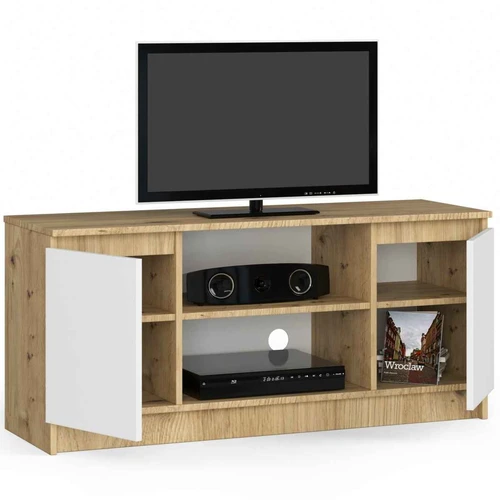 TV staliukas AkordV2, 2 durelės, baltos/rudos spalvos, 120 × 55 × 40 cm - TV spintelės