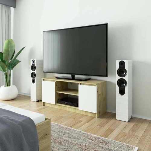 TV staliukas AkordV2, 2 durelės, baltos/rudos spalvos, 120 × 55 × 40 cm - TV spintelės