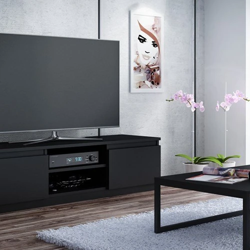 TV staliukas iš MDP su PVC apdaila, juodos spalvos