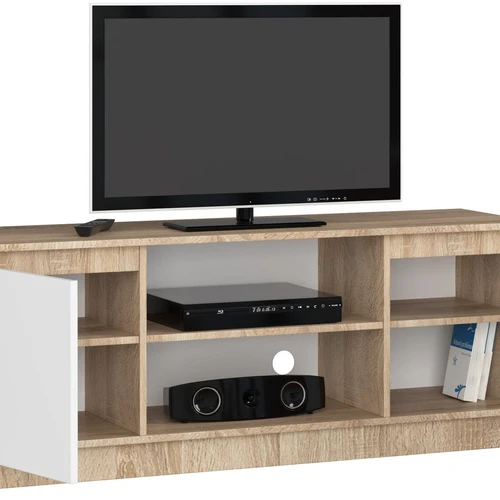 Elegantiškas RTV komodas su atviromis ir uždaromis lentynomis