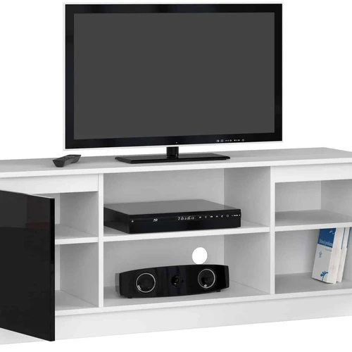 Minimalistinė baltos spalvos komoda su papildomomis spintelėmis