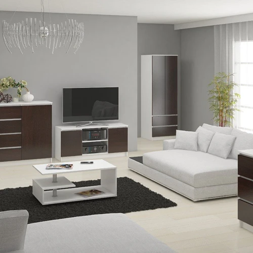 TV spintelė su dviem stalčiais, baltos ir rudos spalvos