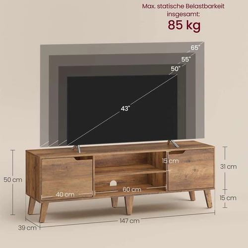 TV staliukas VASAGLE LTV556, su reguliuojama lentyna, 147 × 50 × 39 cm - TV spintelės