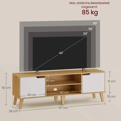 TV staliukas VASAGLE LTV556, su reguliuojama lentyna, 147 × 50 × 39 cm - TV spintelės