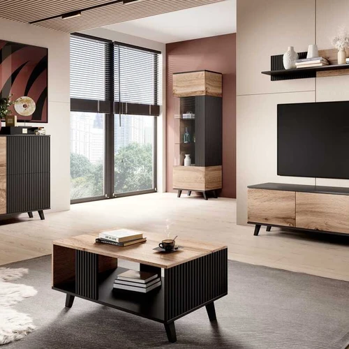 Tvirtas ir stilingas TV stovas, 150x40x47 cm, ąžuolo/ juodos spalvos