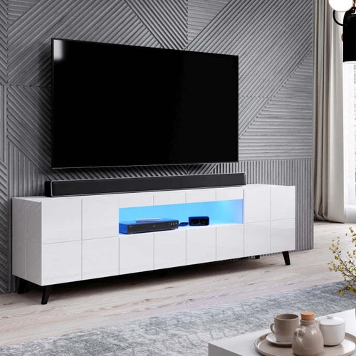 TV stendas su LED apšvietimu ir blizgiu frezavimu