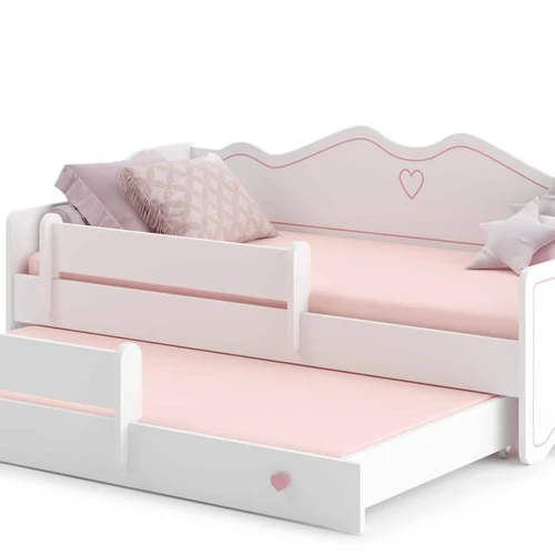 Vaikiška dvigulė lova Emma su čiužiniu ir apsauginiu barjeru 164x85x70 / 160x80x15cm