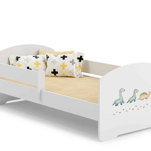 Vaikiška lova Luk su čiužiniu ir barjerine apsauga 144 cm x 77 cm x 56 cm, dinozaurai