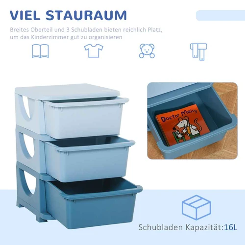 Vaikų žaislų dėžė su 3 stalčiais HOMCOMErdvi HOMCOM vaikų kambario spintelė žaislamsSaugi vaikų drabužių ir žaislų dėžė HOMCOMPraktiška HOMCOM laik