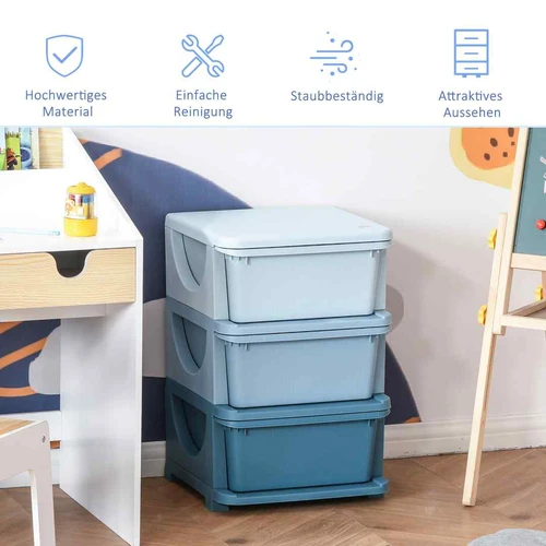 Vaikų žaislų dėžė su 3 stalčiais HOMCOMErdvi HOMCOM vaikų kambario spintelė žaislamsSaugi vaikų drabužių ir žaislų dėžė HOMCOMPraktiška HOMCOM laik