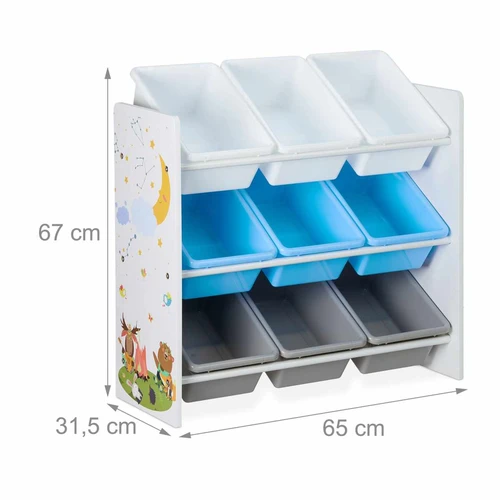 Vaikiška žaislų lentyna Relaxdays, 9 plastikinės dėžės, 65 × 67 × 31,5 cm - Lentynos