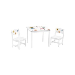 Vaikiškas stalo komplektas su 2 kėdėmis, baltas