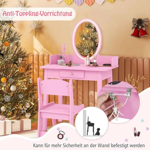 Vaikiškas tualetinis staliukas su kėdute, rožinės spalvos - Kėdės