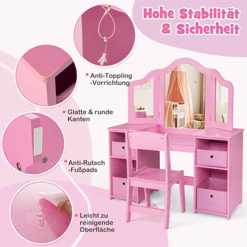 Vaikiškas tualetinis staliukas su kėdute, rožinės spalvos - Kėdės