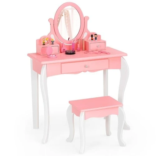 Vaikiškas tualetinis staliukas su kėdute, rožinės/baltos spalvos - Kėdės