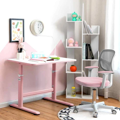 Vaikų stalo ir kėdės komplektas, 1 stalas ir 1 kėdė, 80 × 51,5 × 51–73 cm - Darbo stalai