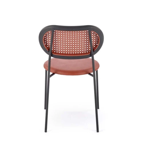 Moderni kėdė tamsiai raudona su sintetinio rotango apdaila