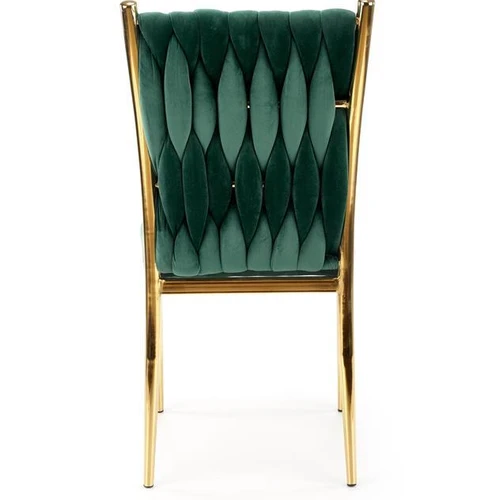 Komfortiška tamsiai žalia kėdė su aksominiais apmušalais ir modernia chromuota konstrukcija