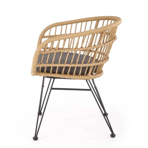 Stylish Rotang Sofa with Gray Fabric & Steel Frame