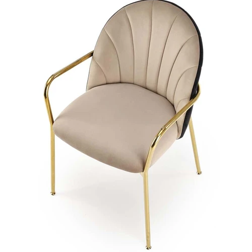 Minkšta kėdė smėlio ir juodos spalvos