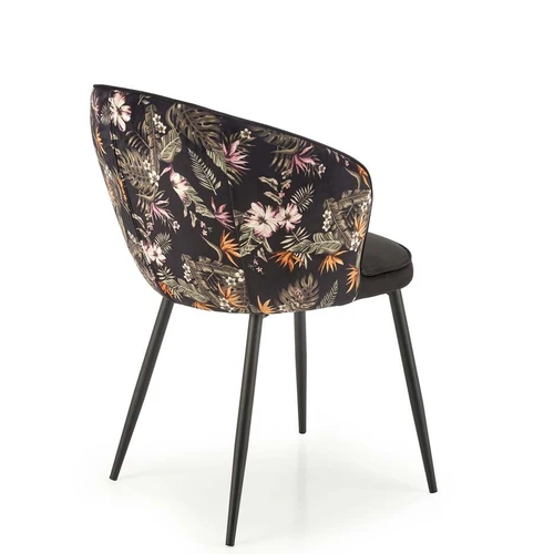 Aksominė sofa su įvairiaspalviu audiniu ir plieno pagrindu