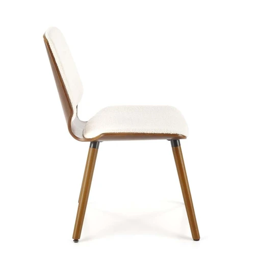 Kreminė boucle kėdė su stilingu lenkta fanera