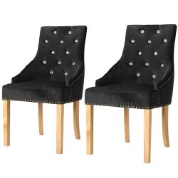 Valgomojo kėdės, 2vnt., juodos, ąžuolo masyvas ir aksomas