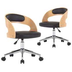Valgomojo kėdės, 2vnt., juodos, dirbtinė oda ir lenkta mediena - Kėdės