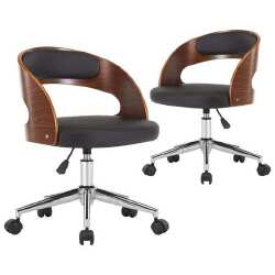 Valgomojo kėdės, 2vnt., juodos, lenkta mediena ir dirbtinė oda - Darbo kėdės
