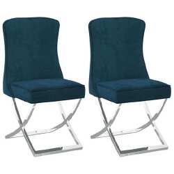 Valgomojo kėdės, 2vnt., mėlynos, 53x52x98cm, aksomas ir plienas - Kėdės