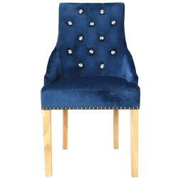 Valgomojo kėdės, 2vnt., mėlynos, ąžuolo mediena ir aksomas - Kėdės
