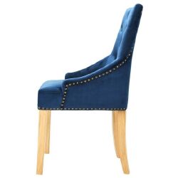 Valgomojo kėdės, 2vnt., mėlynos, ąžuolo mediena ir aksomas - Kėdės
