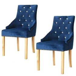 Valgomojo kėdės, 2vnt., mėlynos, ąžuolo mediena ir aksomas