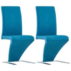 Valgomojo kėdės, 2vnt., mėlynos, dirbtinė oda, zigzago formos