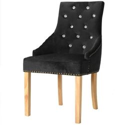 Valgomojo kėdės, 4 vnt., juodos, ąžuolo masyvas ir aksomas - Kėdės