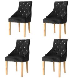Valgomojo kėdės, 4 vnt., juodos, ąžuolo masyvas ir aksomas