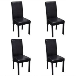 Valgomojo kėdės, 4 vnt., juodos spalvos, dirbtinė oda