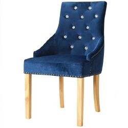 Valgomojo kėdės, 4 vnt., mėlynos, ažuolo masyvas ir aksomas - Kėdės
